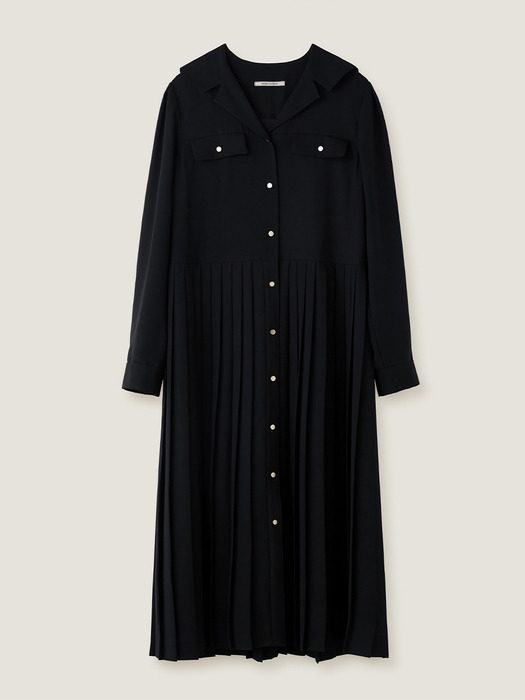 Jane pleated shirt dress - Black