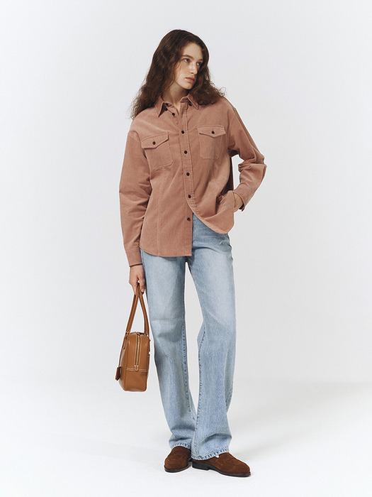 UNISEX CORDUROY SHIRT SOFT PINK_UDSH3C104P1