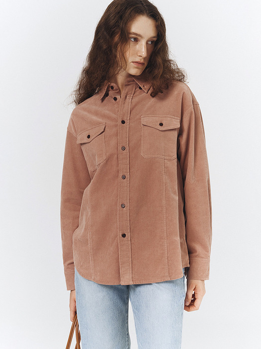 UNISEX CORDUROY SHIRT SOFT PINK_UDSH3C104P1