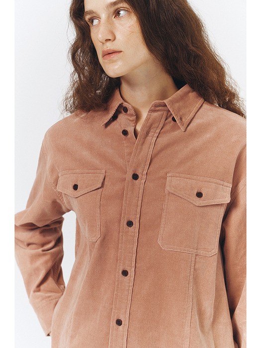 UNISEX CORDUROY SHIRT SOFT PINK_UDSH3C104P1