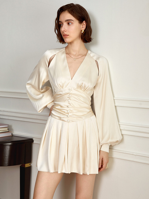 YY_Butter pleats waist short dress