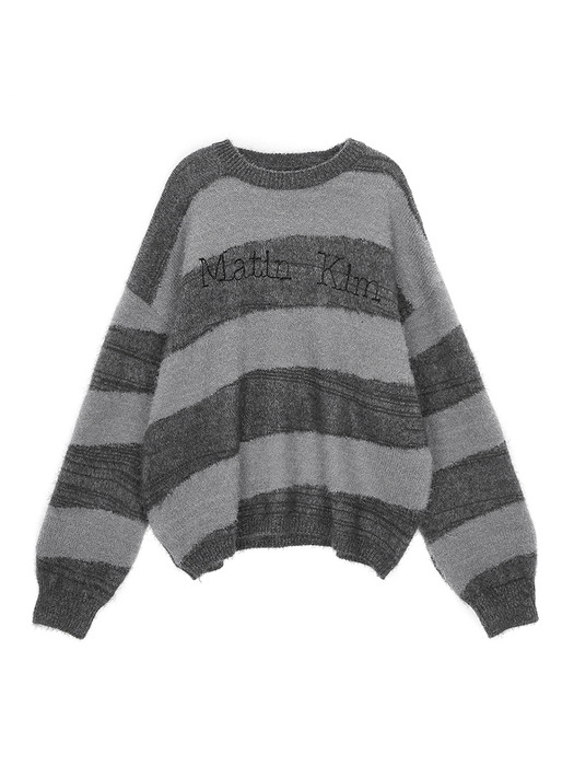 Matin Kim마뗑킴]STRIPE SNOWBALL KNIT PULLOVER IN CHARCOAL