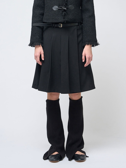 Double belt loop Knee length Skirt Black(벨트 증정)