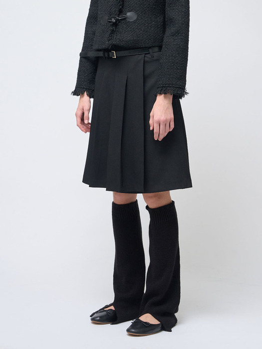 Double belt loop Knee length Skirt Black(벨트 증정)