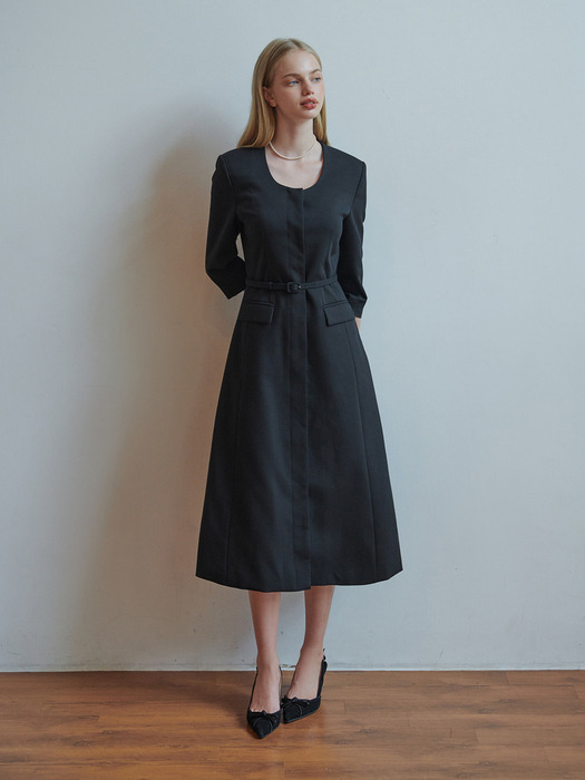 Lowell belted dress (black)