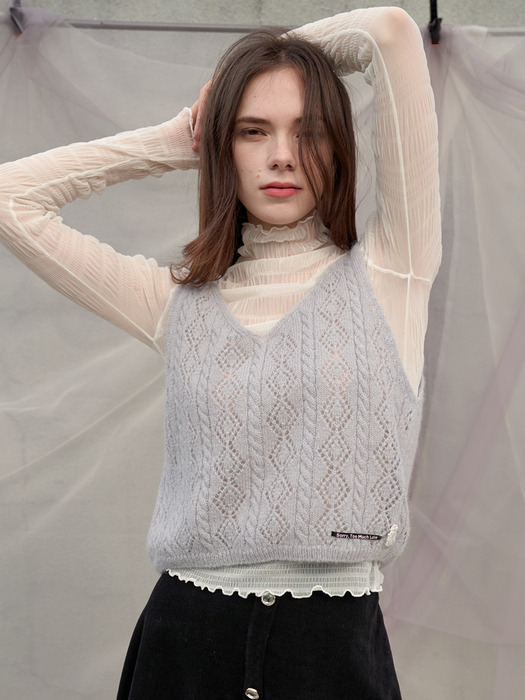 Cien Shirring Seethrough Turtlenect Top_Ivory