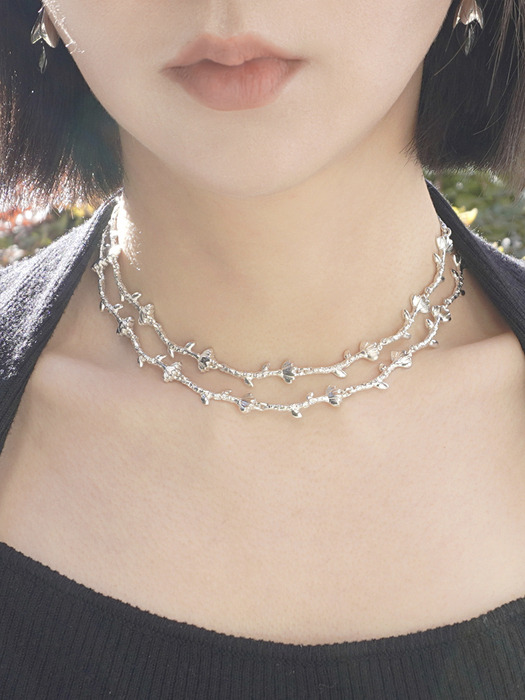 [Silver925] Flower chain choker necklace_Silver