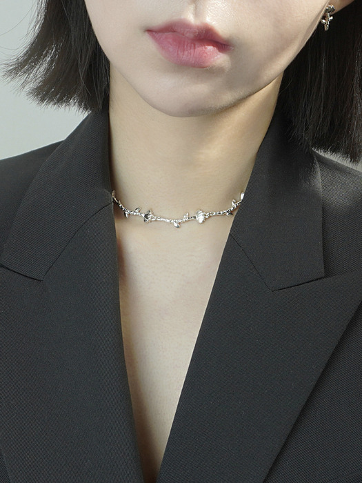 [Silver925] Flower chain choker necklace_Silver