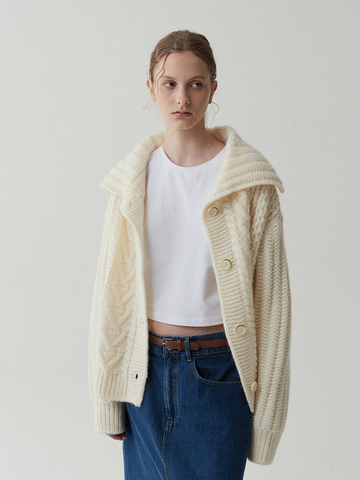 sera cable wool heavy cardigan-cream