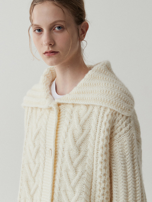 sera cable wool heavy cardigan-cream