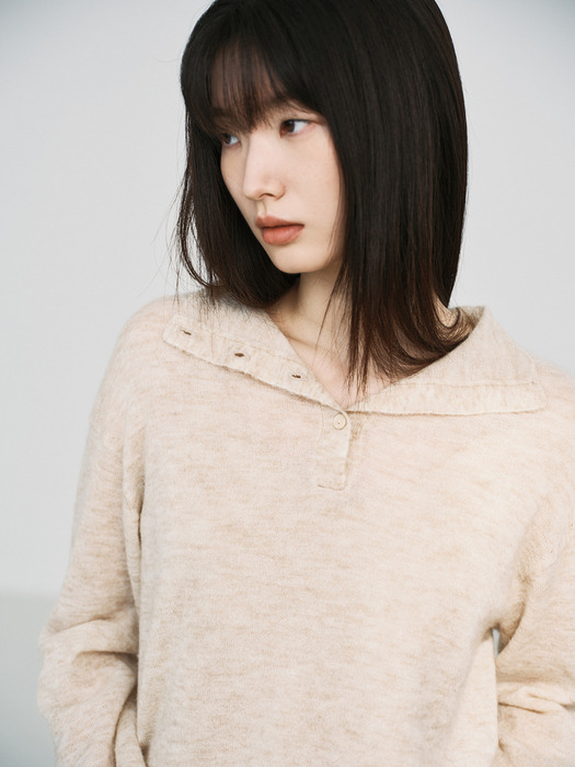 MOHAIR BLENDED LIGHT SWEATER TOP_PALE BEIGE