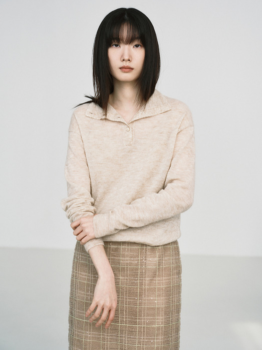 MOHAIR BLENDED LIGHT SWEATER TOP_PALE BEIGE