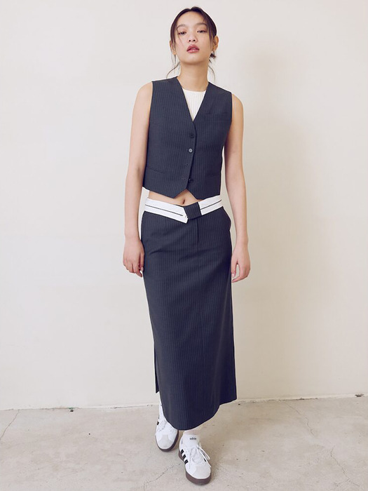 Stripe Long Skirt  Grey (KE4227M033)