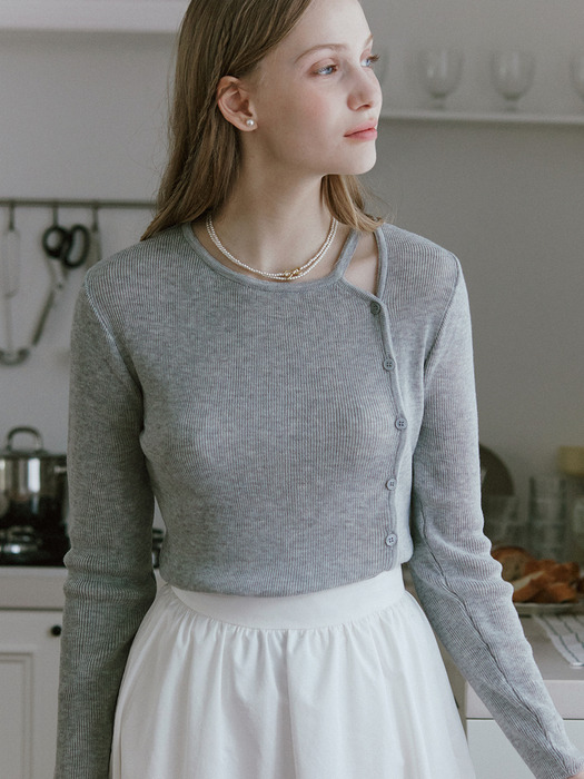 Cut Out Knit Top - Grey