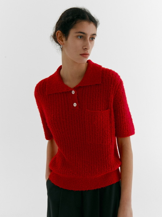 TAIL COLLAR HALF SLEEVE KNIT_RED