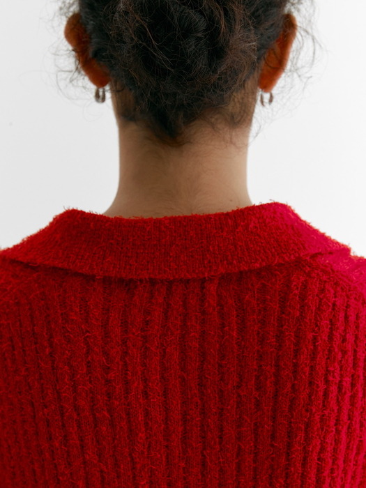 TAIL COLLAR HALF SLEEVE KNIT_RED