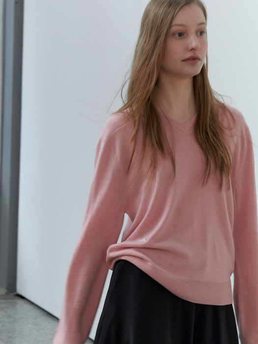 V NECK BASIC KNIT - PINK