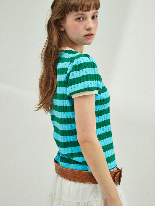 Volume Sleeve Stripe T-Shirt_GREEN+MINT