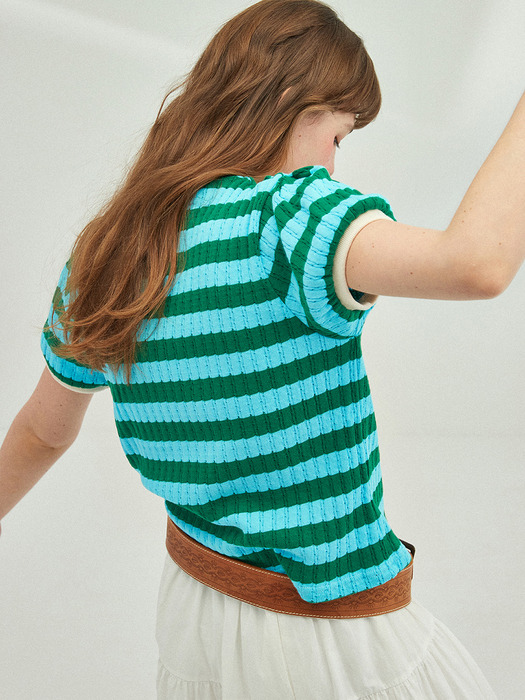 Volume Sleeve Stripe T-Shirt_GREEN+MINT