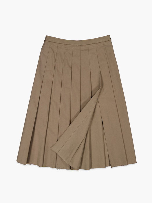 COTTON BLEND PLEATS SKIRT_COCOA