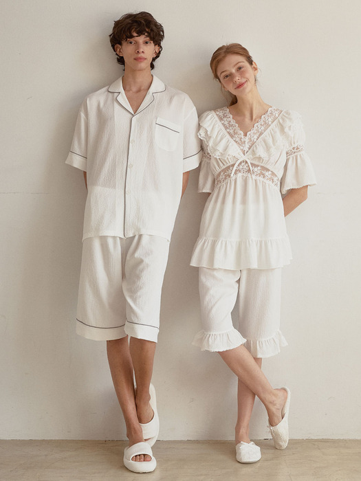 커플 블렌다 브이넥 7부소매 투피스 잠옷(2C)