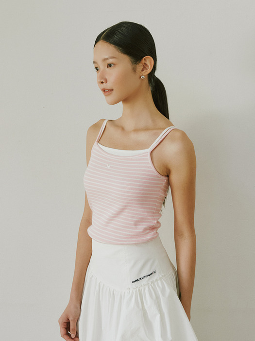 24 summer Basic cotton sleeveless stripe top_Light pink