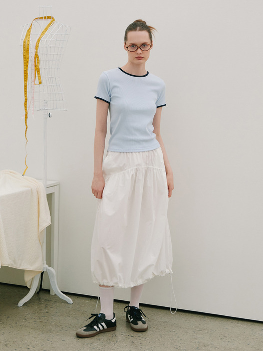 Shirring volume Stopper Skirt White