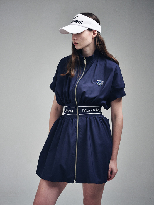 PUFF SLEEVE FLARE DRESS METAL BLOOMMARDI WAPPEN_NAVY IVORY