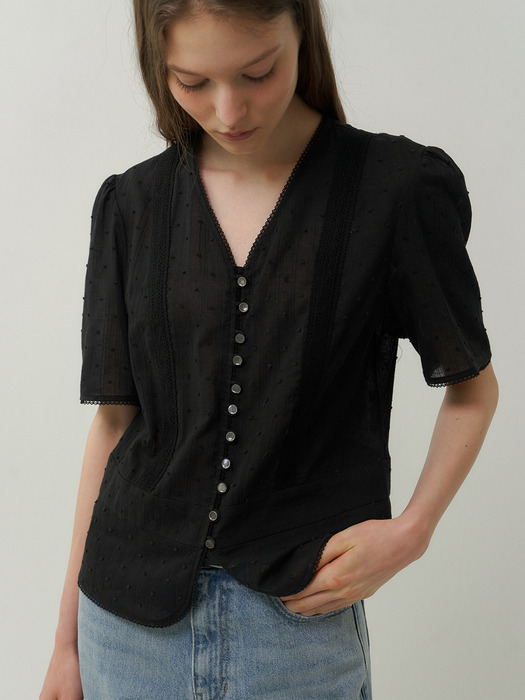 cotton lace button blouse (black)