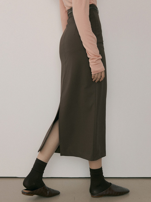 MOR CLASSIC MAXI SLIT SKIRT BROWN