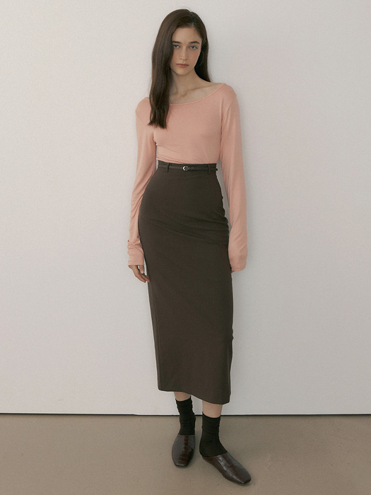 MOR CLASSIC MAXI SLIT SKIRT BROWN