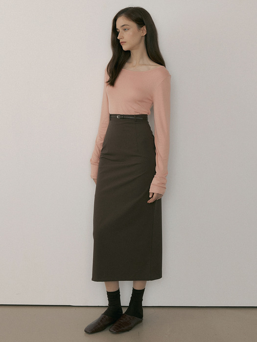 MOR CLASSIC MAXI SLIT SKIRT BROWN