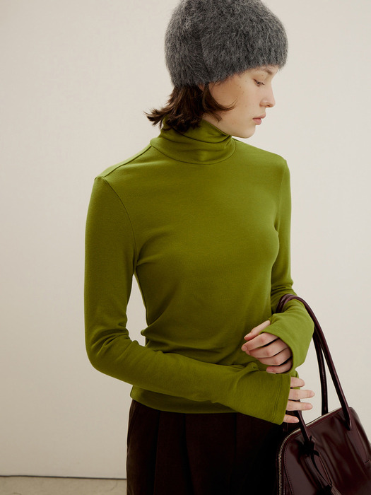 Wool Blend High-neck Top, Olive