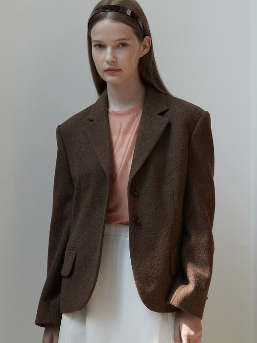 Wool overfit single jacket - Brown