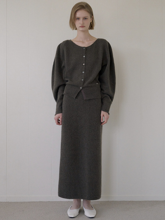 WHOLE GARMENT RACCOON SKIRT_KALE BROWN