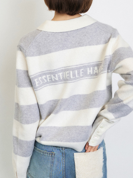 CASHMERE BLENDED STRIPE KNIT TOP [GREY][BLUE]