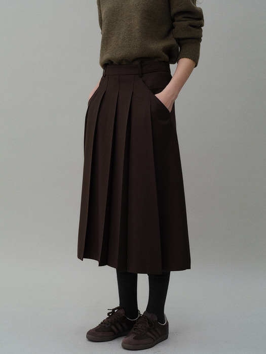 double pocket pleats skirt (brown)