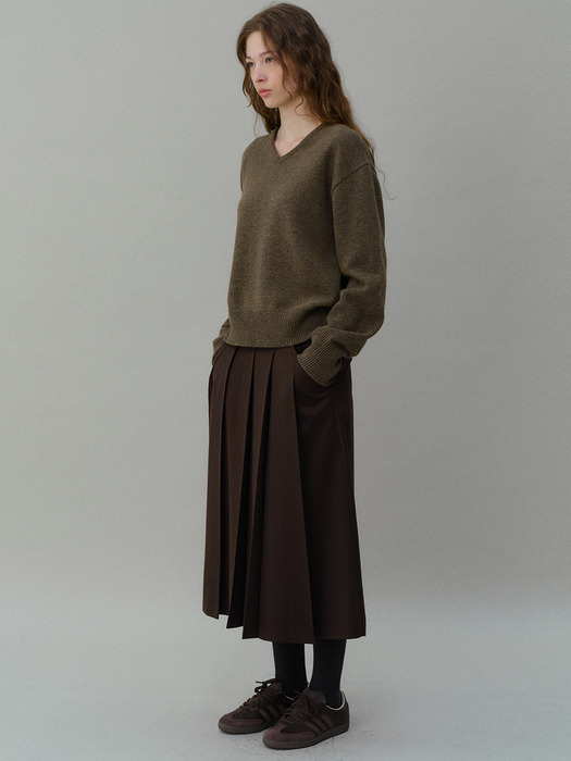 double pocket pleats skirt (brown)