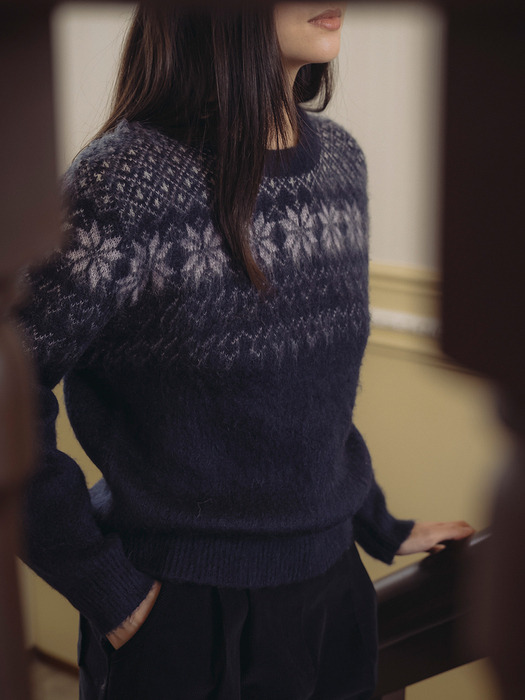 Snow jacquard mohair blended wool knit_Navy