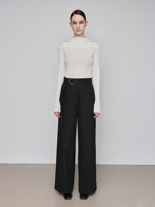 Cotton Belted Semi-wide Pants _ 2Color