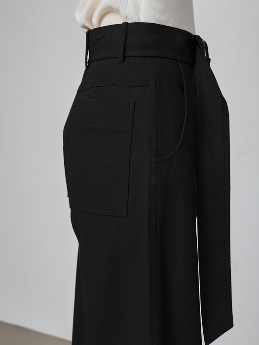 Cotton Belted Semi-wide Pants _ 2Color