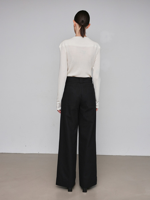 Cotton Belted Semi-wide Pants _ 2Color