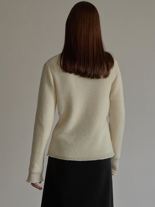 Half neck wool knit top - Ivory