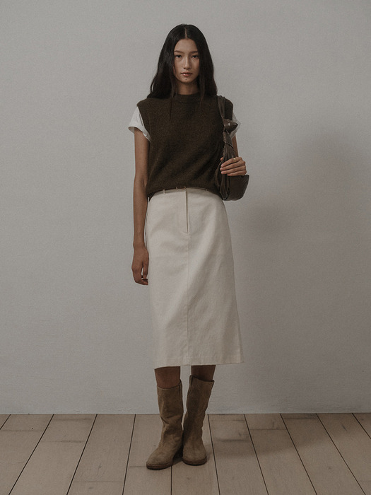 PEACH COTTON SKIRT (BELT SET)_CREAM