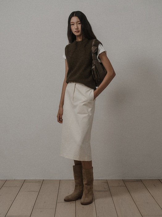 PEACH COTTON SKIRT (BELT SET)_CREAM