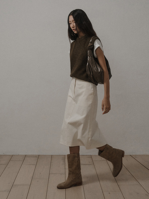 PEACH COTTON SKIRT (BELT SET)_CREAM