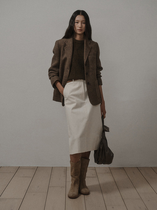 PEACH COTTON SKIRT (BELT SET)_CREAM