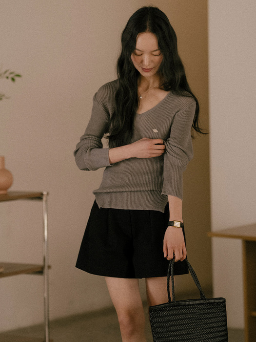 V-neck knit TISU01SW06_Khaki gray - Image 2