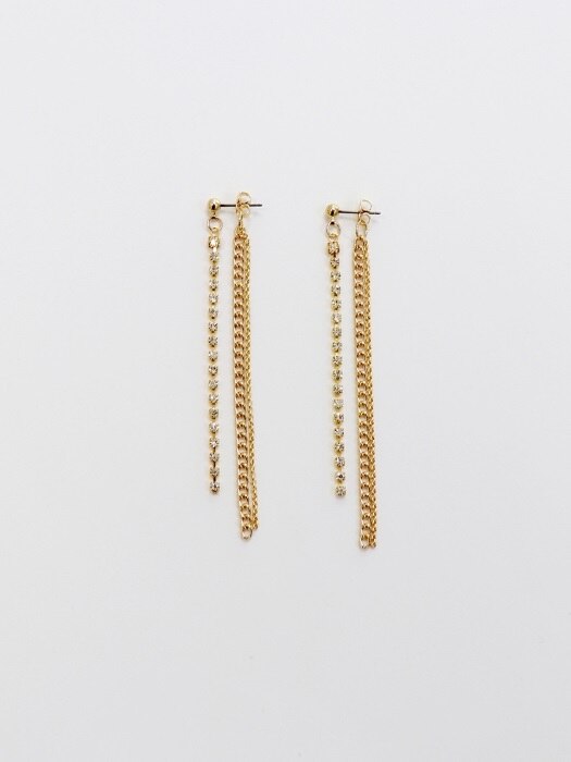 Long Crystal Chain Earring - Gold