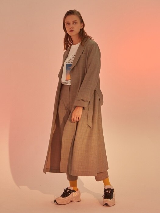 RELAXED ROBE COAT KHAKI BLUE CHECK